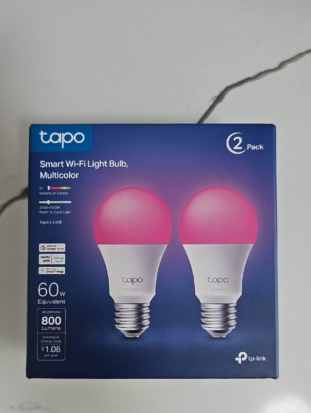 TP-Link Tapo Multicolor Smart Wi‑Fi Light Bulbs — Pink Top, White Base (2 Pack)
